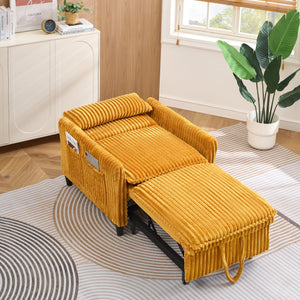 English Elm Yellow Corduroy Compact Sofa Bed for Small Spaces – Cozy Single Seat, Sponge Cushion, Solid Wood Frame W1658P290465