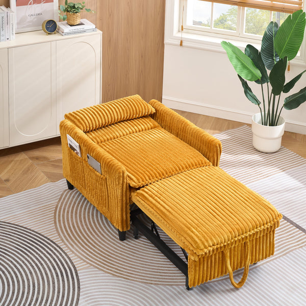 English Elm Yellow Corduroy Compact Sofa Bed for Small Spaces – Cozy Single Seat, Sponge Cushion, Solid Wood Frame W1658P290465