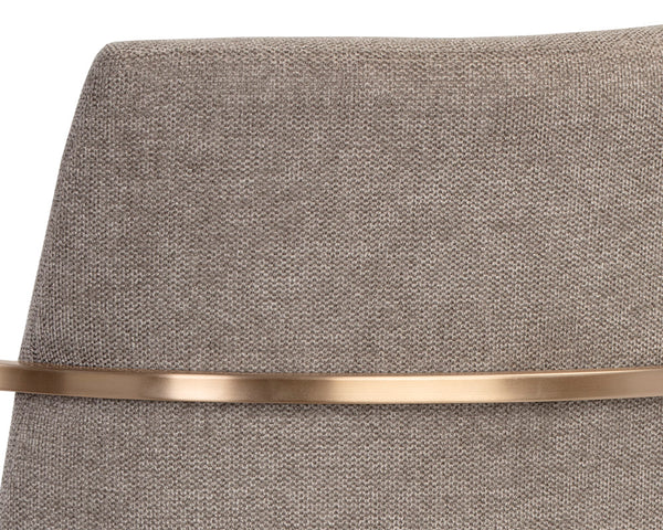 Sunpan Rayla Dining Armchair - Elegant Cantilever Design with Antique Brass Frame for Stylish Interiors Belfast Oyster Shell