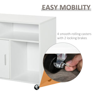 English Elm HOMCOM Mobile Printer Stand & Storage Cabinet with Locking Drawer, 3 Shelves, 4 Casters – White W2225P217762