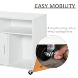 English Elm Homcom Printer Stand Home Office Mobile Cabinet Organizer Desktop With Caster Wheels, 2 Locking Breaks and Drawer, White