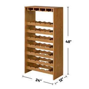 English Elm Wooden Oak Seven Tier Wine Rack with Stemware Storage for Dining Room Entertaining B016P317472