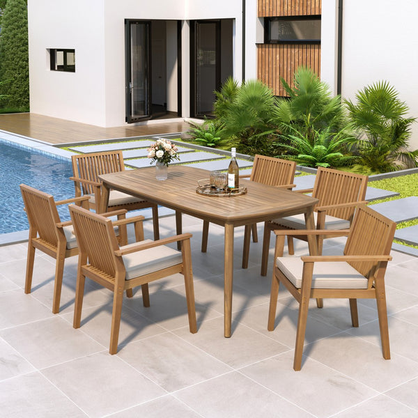 English Elm Christopher Knight Home® - 7-Piece Acacia Wood Outdoor Dining Set with 70.75" Table, 6 Removable-Cushion Chairs, Durable Design N779P236677N_N779P234497B-3