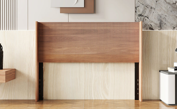 English Elm Wooden Walnut Queen Headboard - Modern Farmhouse Boho Wavy Raised Wing-Back Design, Steel Reinforced W1858P220209