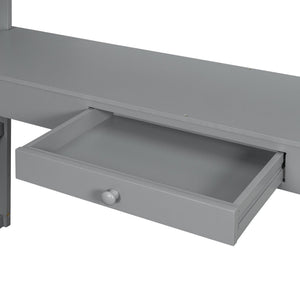 English Elm Full Size Loft Bed with Desk Shelves Writeable Board Pine Frame Gray Finish LT100226AAE-1