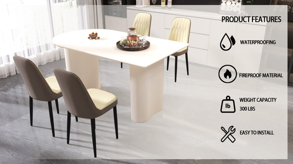English Elm 63" Cream Mdf Dining Table Set With 4 Ergonomic Pu Chairs, Modern Elegance For Home & Kitchen W2189S00749
