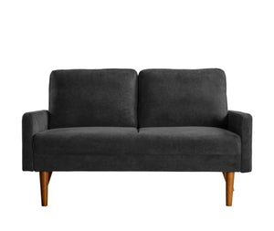 English Elm Velvet Upholstered Two Seat Loveseat with Tapered Wood Legs Mid Century European Style Black B2735P291958