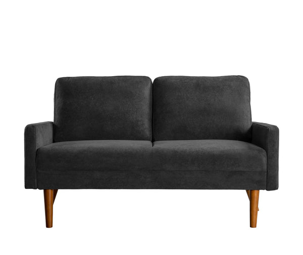 English Elm Velvet Upholstered Two Seat Loveseat with Tapered Wood Legs Mid Century European Style Black B2735P291958