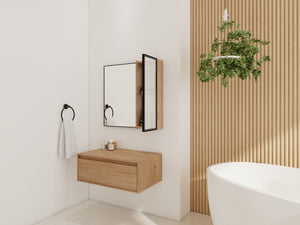 English Elm 30'' Wall Mounted Mirror Cabinet Black Aluminum Acrylic Door Floating Bathroom Storage W999S00538