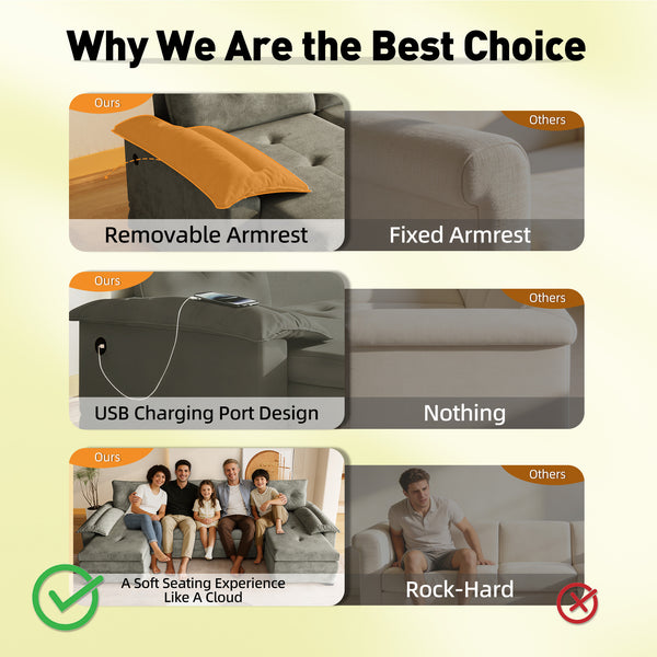 English Elm 109.5" Oversized U-shaped Sectional Sleeper Chenille Modular Sofa with Usb Ports Light Grey W1885S00439