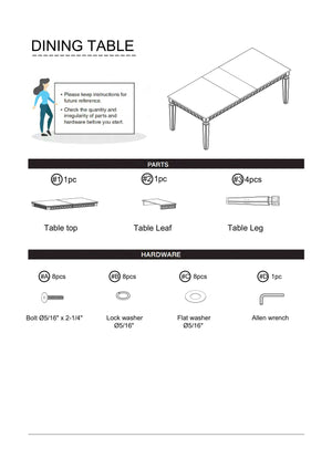 English Elm Silver Glam Mirror Accent Dining Table with Expandable 18" Leaf, Silver-Gray Contemporary 90" B2741P306158