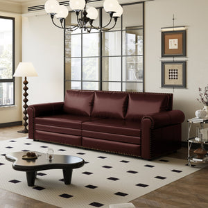 English Elm Chesterfield Velvet King Sleeper Sofa with Nailhead Trim and Rolled Arms for Living Room W1885S00102