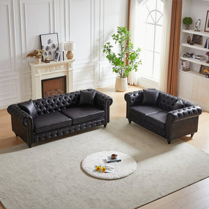 English Elm Fx Chesterfield Sofa Set Tufted Tech Fabric Upholstered Living Room Seating Combo Black W1926S00114