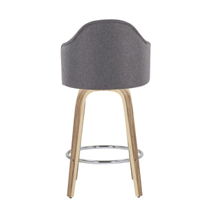 English Elm Ahoy Mid-Century Modern Counter Stool Set Of 2 With Zebra Wood Legs & Grey Fabric For Stylish Comfort B202S00171