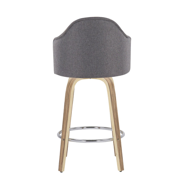English Elm Ahoy Mid-Century Modern Counter Stool Set Of 2 With Zebra Wood Legs & Grey Fabric For Stylish Comfort B202S00171