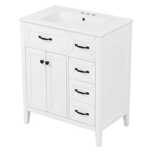 English Elm [video] 30 Inch Freestanding Bathroom Vanity White Mdf Pine Legs Ceramic Sink Soft Close N759P394442K