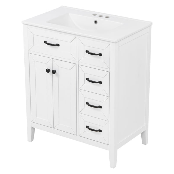 English Elm [video] 30 Inch Freestanding Bathroom Vanity White Mdf Pine Legs Ceramic Sink Soft Close N759P394442K