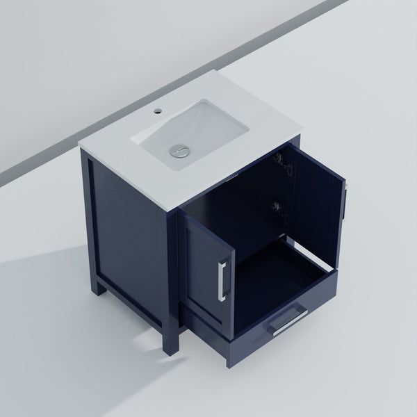 English Elm Navy Blue Bath Vanity 30" W X 22" D With Durable Cultured Marble Top & Ample Storage Solutions B2731P259013