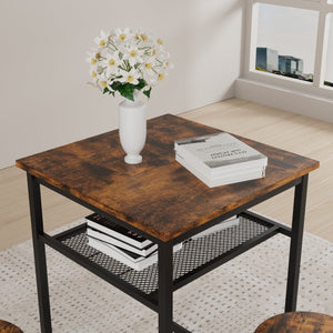 English Elm Bar bar table set with 2 rustic brown stools and backrests, sturdy iron & particleboard, 300/350lbs capacity W57868881