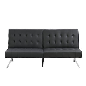 English Elm Wood Frame Futon Sofa Bed With Stainless Steel Legs - Versatile Black Pvc Design For Any Space W2297P247530-GIGA