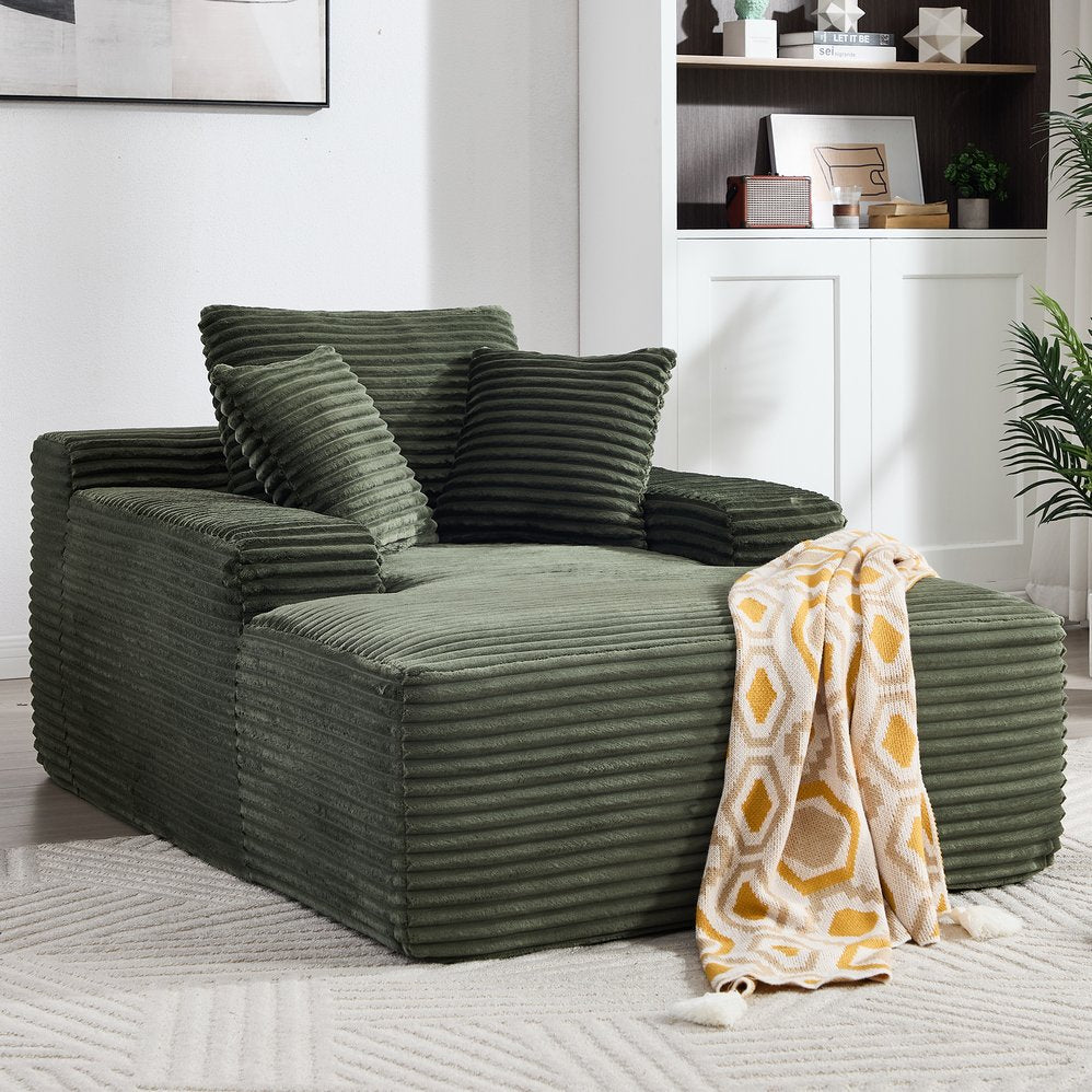 English Elm 67" Oversized Corduroy Chaise Lounge Sofa with Wide Armrests and Convertible Sleeper Design W1803P354231