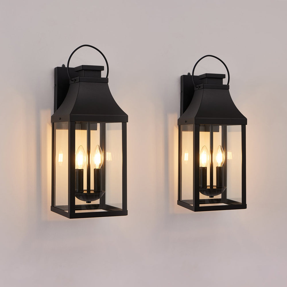 English Elm 20'' Matte Black Dual Light Outdoor Wall Lantern with Dusk to Dawn Sensor Tempered Glass W1340P456211