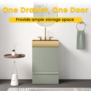 English Elm Gada Fluted Sage Freestanding Bathroom Vanity with Brushed Brass Vessel Sink Cabinet Light Green W1865S00213