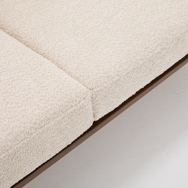 English Elm Mid-century Modern Boucle Upholstered Three Seat Sofa with Walnut Finish Wood Legs Beige N773P411407S