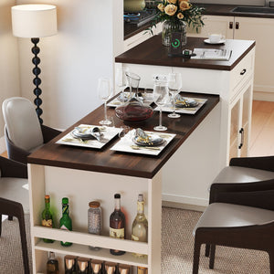 English Elm 83.1'' Extendable Kitchen Island Prep Station with Walnut Woodgrain and Built-in Power Hub W2557S00002