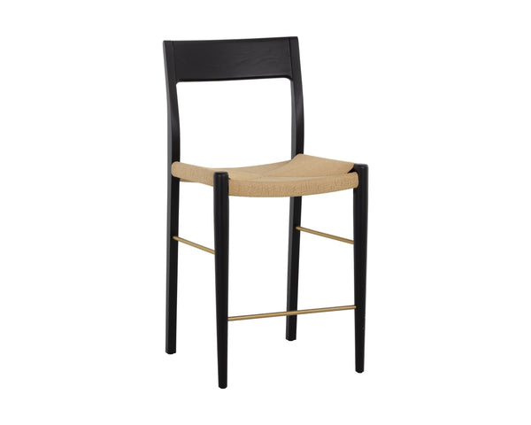 Sunpan Bondi Counter Stool - Modern Farmhouse Design with Hand-Woven Rope and Sustainable Timber Frame Black