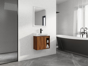 English Elm 24'' Wall-Mounted Bathroom Vanity with White Ceramic Sink, Soft-Close Door, Open Shelves, Moisture-Resistant Finish W999P263406