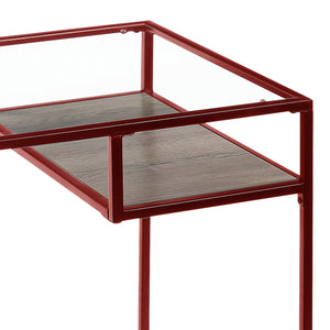 English Elm Yasin Sleek Red Writing Desk with 5mm Glass Top, Metal Sled Base & Open Shelf Storage, 70lb Max B2726P280748