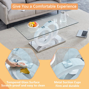 English Elm Contemporary Glass Top Coffee Table with Dual Circle White Mdf Base for Living Room W3875P397147