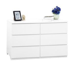 English Elm Modern Six Drawer Dresser with Wave Panel Fronts Handleless Design for Bedroom White W409P371358