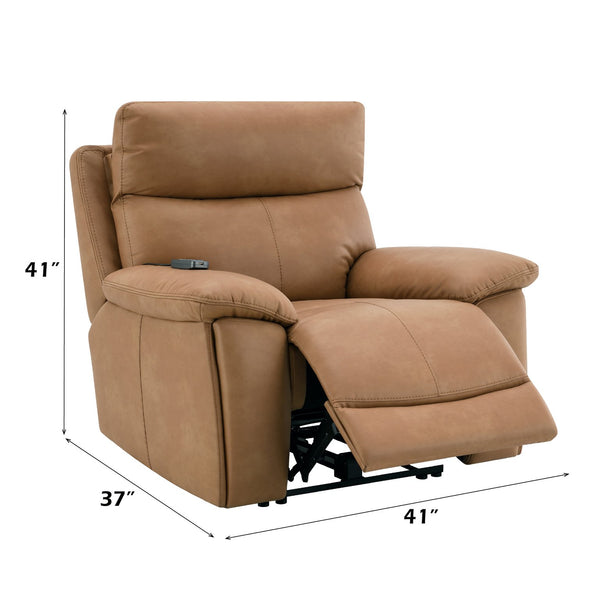 English Elm Chavis Brown Leather Aire Power Recliner with USB, Dual Motors, Power Lumbar & Headrest Remote B2726P406280