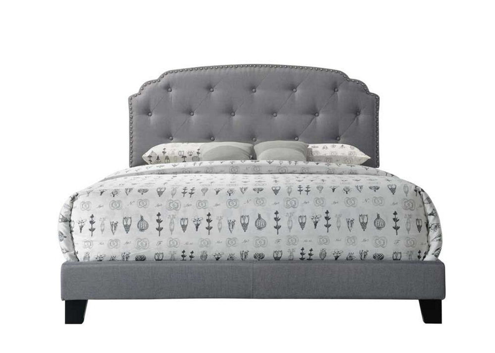 English Elm Tradilla Gray Fabric Queen Bed with Tufted Arched Headboard, Rubberwood Legs, 660lb Capacity B2726P266942