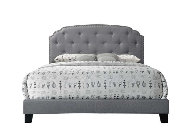 English Elm Tradilla Gray Fabric Queen Bed with Tufted Arched Headboard, Rubberwood Legs, 660lb Capacity B2726P266942