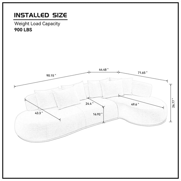 English Elm Oversized L-Shaped Sectional Sofa Right-Facing Chaise with PU Leather Base, Plush Deep Seats, No Assembly Required, Includes 6 Pillows Orange W3208S00007