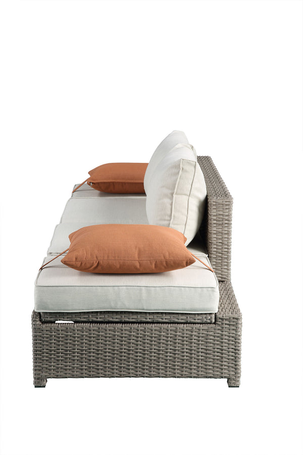 English Elm Salena Gray+Beige All-Weather Wicker Patio Sofa & Ottoman with 2 Toss Pillows, Foam Cushions, No-Assembly B2726P245456