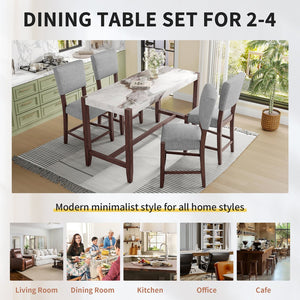 English Elm 5-Piece Counter Height Dining Set with Faux Marble Top and Upholstered Seats, Mid-Century Pub Charm White+gray N752S000086E