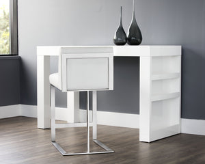 Sunpan Dean Bar Stool with Exposed Brass Frame and Luxurious Bonded Leather for Stylish Spaces Stainless Steel / Cantina White