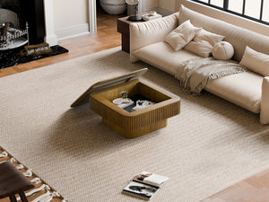 English Elm 31.5'' Square Wood Veneer Flip Top Storage Coffee Table with Slat Detail for Living Rooms Brown W1435P375248