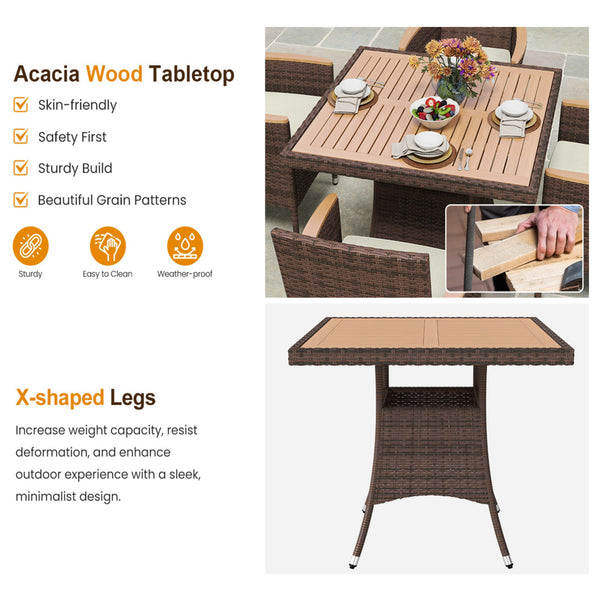English Elm 1-piece Square Acacia Wood Top Hand-woven Pe Rattan Outdoor Patio Dining Table Brown B082P455162