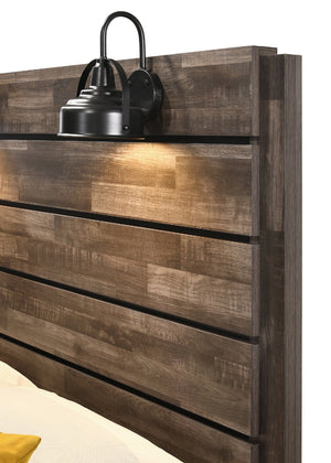 English Elm 1pc Rustic Style Butcher Block Finish Queen Size Bed with Weathered Finish, Detailed Trim, Sturdy Frame Brown 71.02 L x 38.31 W x 11.2 H B011P230853