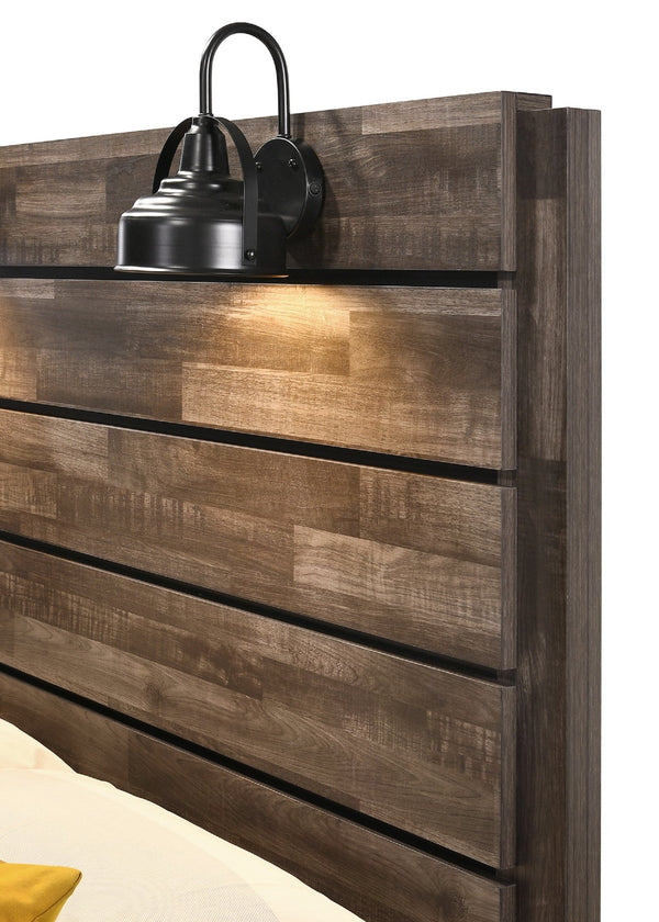 English Elm 1pc Rustic Style Butcher Block Finish Queen Size Bed with Weathered Finish, Detailed Trim, Sturdy Frame Brown 71.02 L x 38.31 W x 11.2 H B011P230853