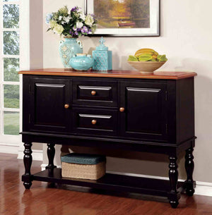 English Elm Black Antique Oak Solid Wood Server with Turned Legs for Farmhouse Dining Rooms B2741P491057