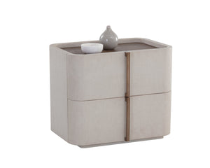 Sunpan Jamille Nightstand - Contemporary Cream Faux Leather Design with Oak Veneer Top and Brass Base Small - 26W x 18D x 22H