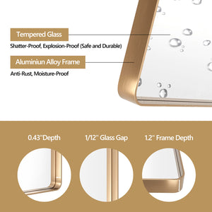 English Elm 22x30 HD Tempered Glass Mirror with Anti-Rust Aluminum Frame, Explosion-Proof Membrane & Easy Z-Bar Mounting Gold T3757P347052