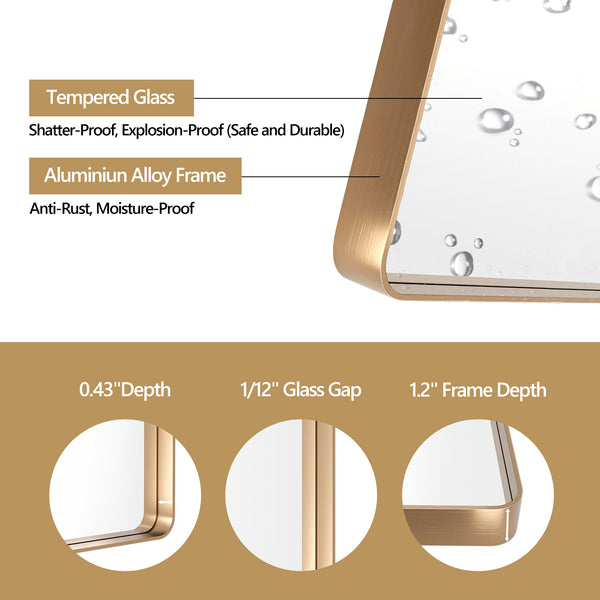English Elm 22x30 HD Tempered Glass Mirror with Anti-Rust Aluminum Frame, Explosion-Proof Membrane & Easy Z-Bar Mounting Gold T3757P347052
