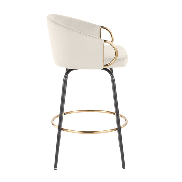 English Elm 26" Swivel Counterstools Cream Velvet Seat Gold Armrests Black Frame Set of 2 B202S00197